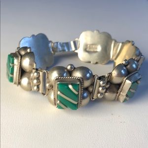 Vintage MCM Alpaca & green stone bracelet Mexico